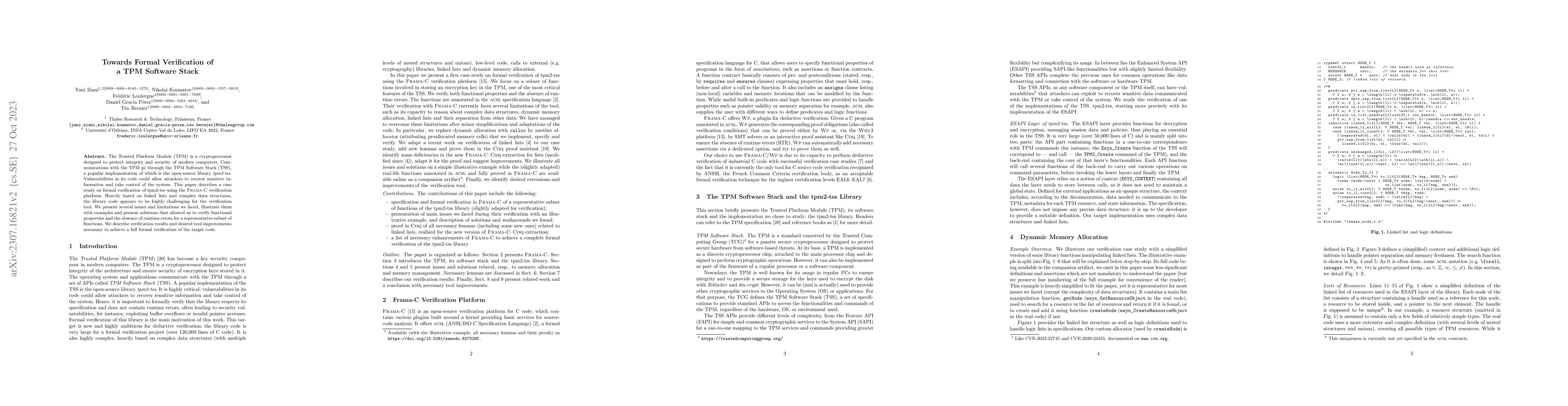 Thumbnail for Towards Formal Verification of a TPM Software Stack