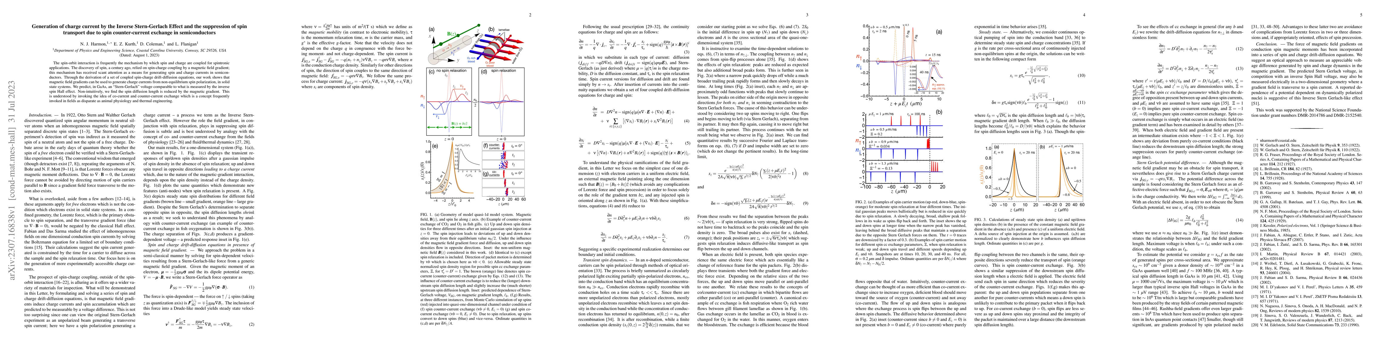 Thumbnail for Generation of charge current by the Inverse Stern-Gerlach Effect and the
  suppression of spin transport due to spin counter-current exchange in
  semiconductors