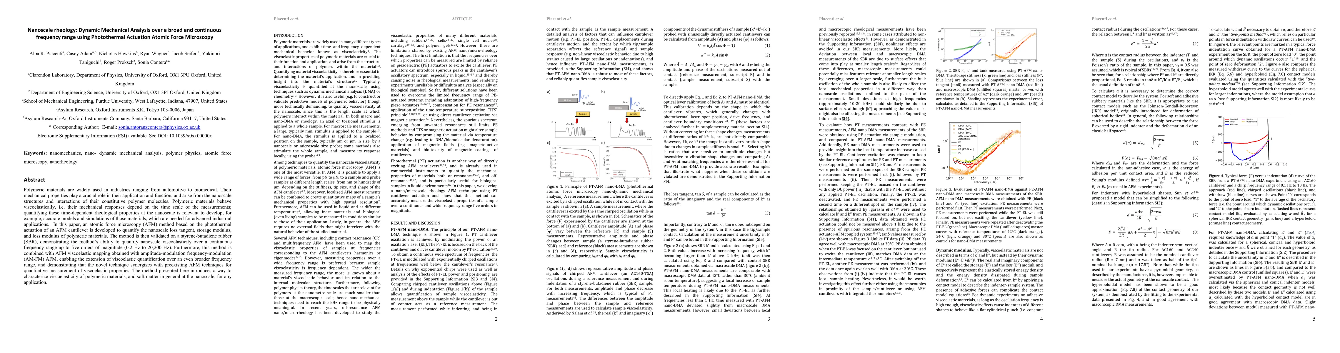 Thumbnail for Nanoscale rheology: Dynamic Mechanical Analysis over a broad and
  continuous frequency range using Photothermal Actuation Atomic Force
  Microscopy