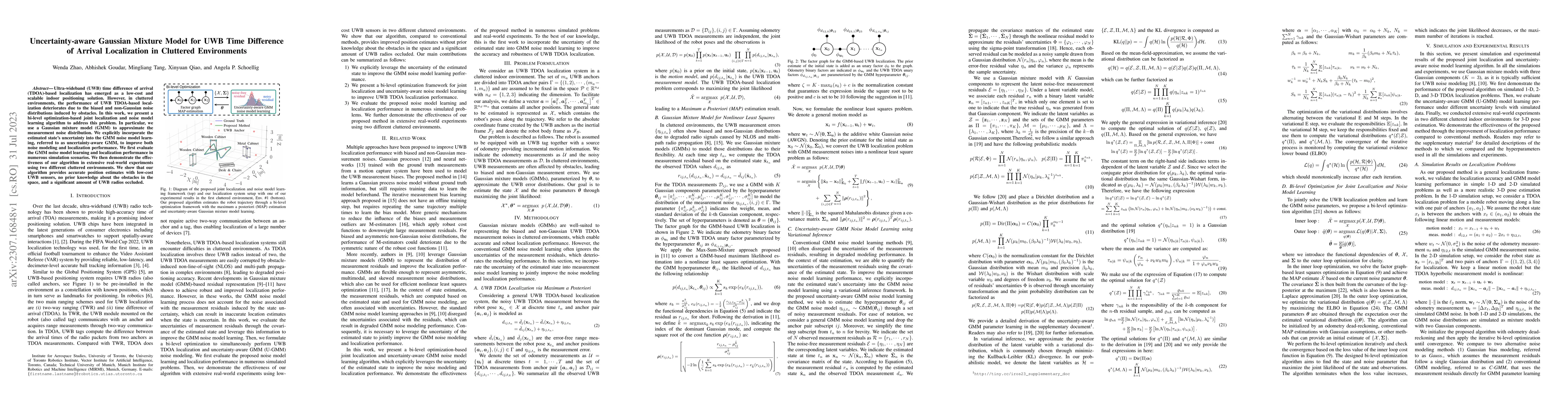 Thumbnail for Uncertainty-aware Gaussian Mixture Model for UWB Time Difference of
  Arrival Localization in Cluttered Environments