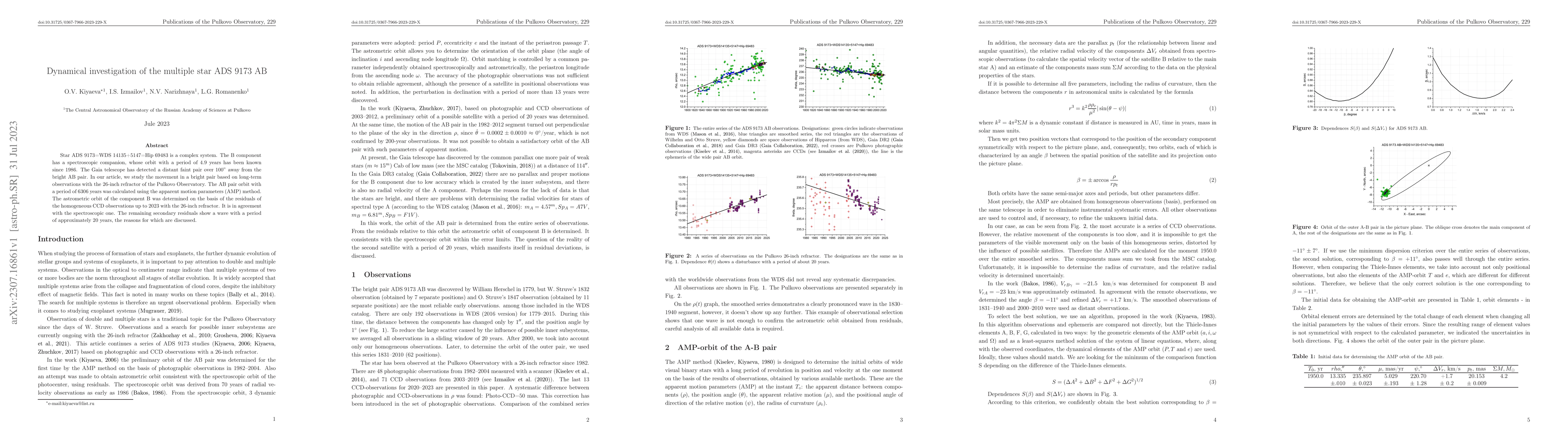 Thumbnail for Dynamical investigation of the multiple star ADS 9173 AB