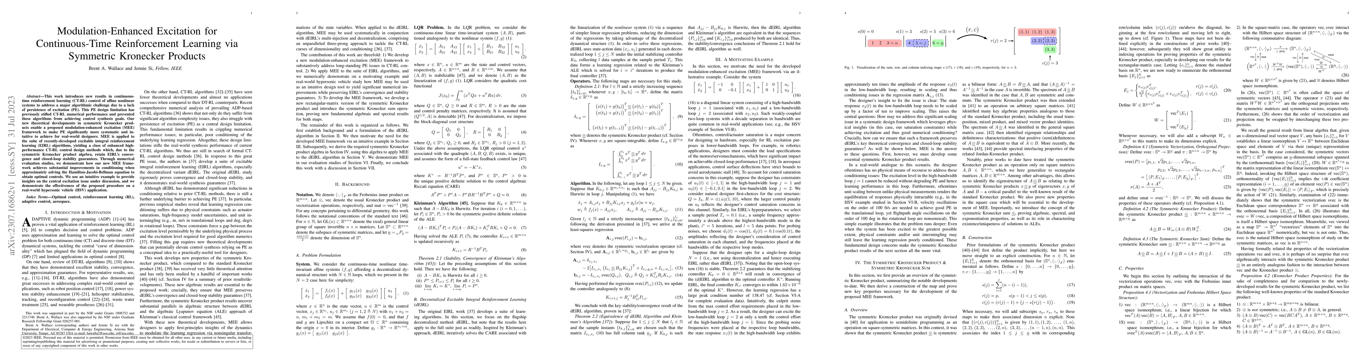 Thumbnail for Modulation-Enhanced Excitation for Continuous-Time Reinforcement
  Learning via Symmetric Kronecker Products