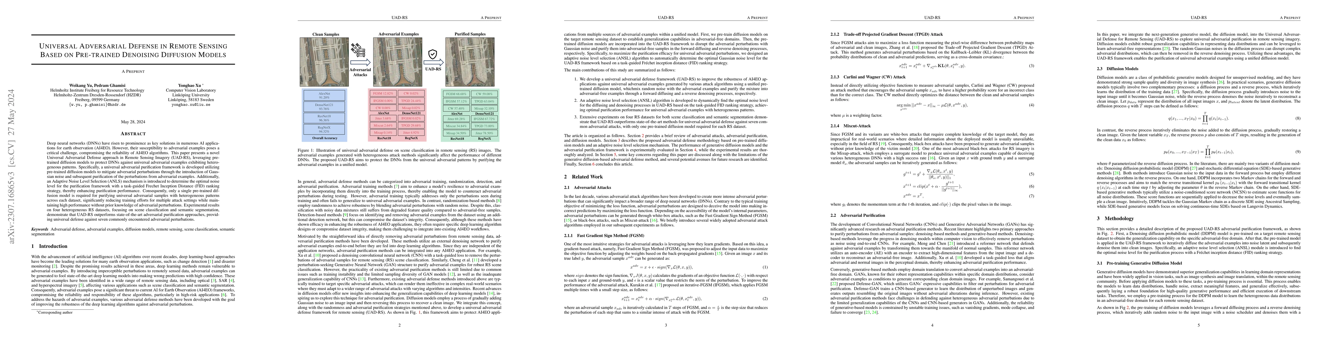 Thumbnail for Universal Adversarial Defense in Remote Sensing Based on Pre-trained
  Denoising Diffusion Models
