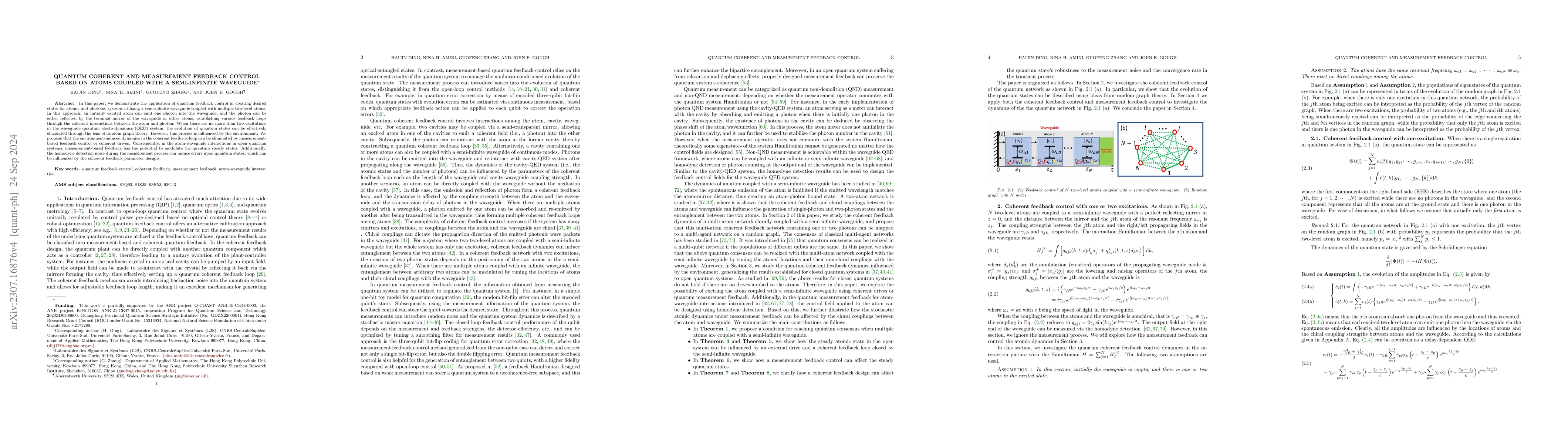 Thumbnail for Quantum coherent and measurement feedback control based on atoms coupled
  with a semi-infinite waveguide