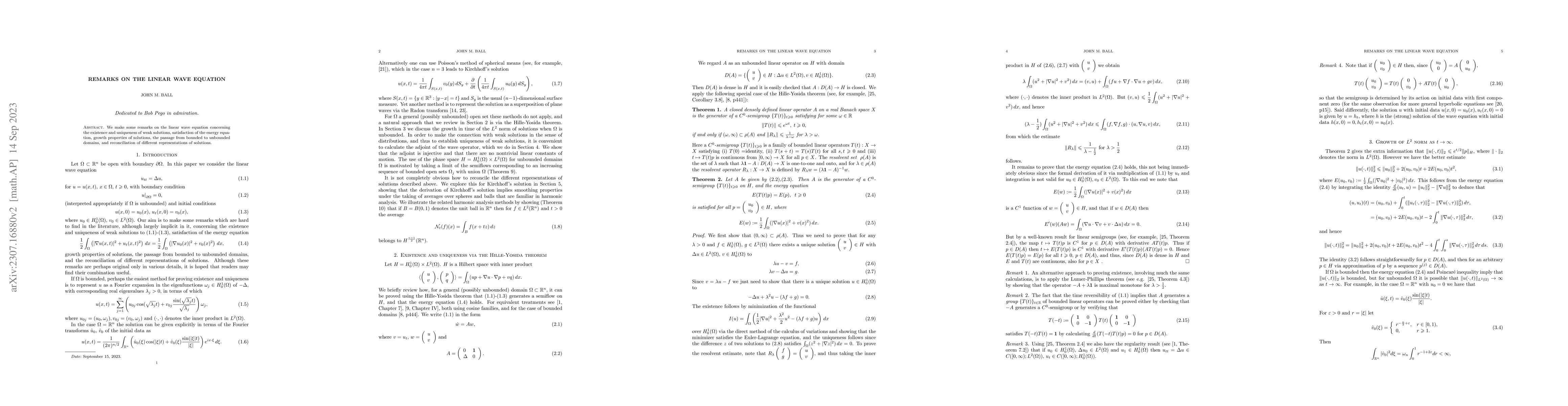 Thumbnail for Remarks on the linear wave equation
