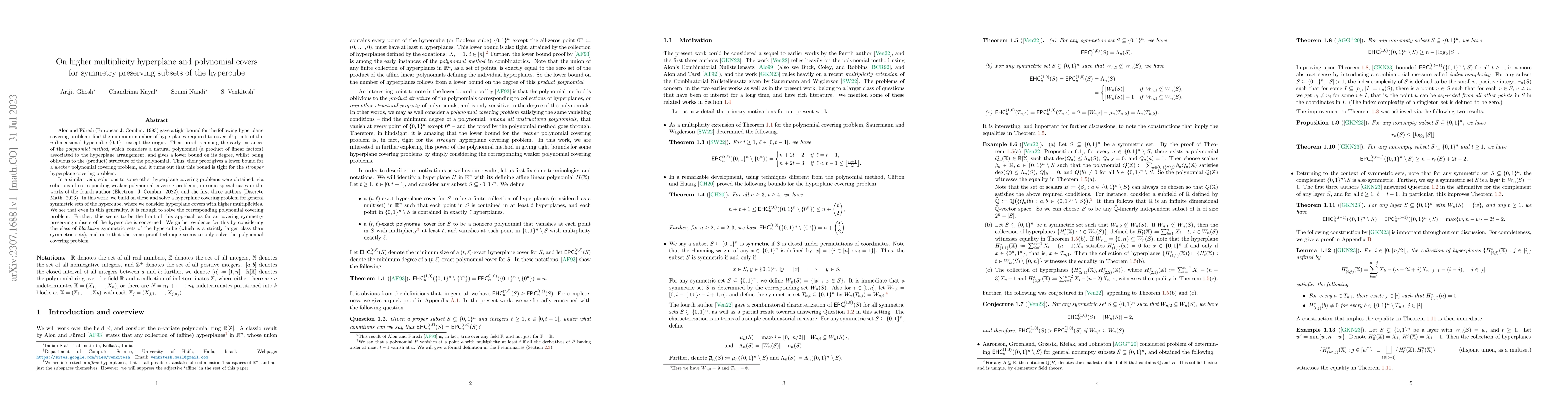 Thumbnail for On higher multiplicity hyperplane and polynomial covers for symmetry
  preserving subsets of the hypercube