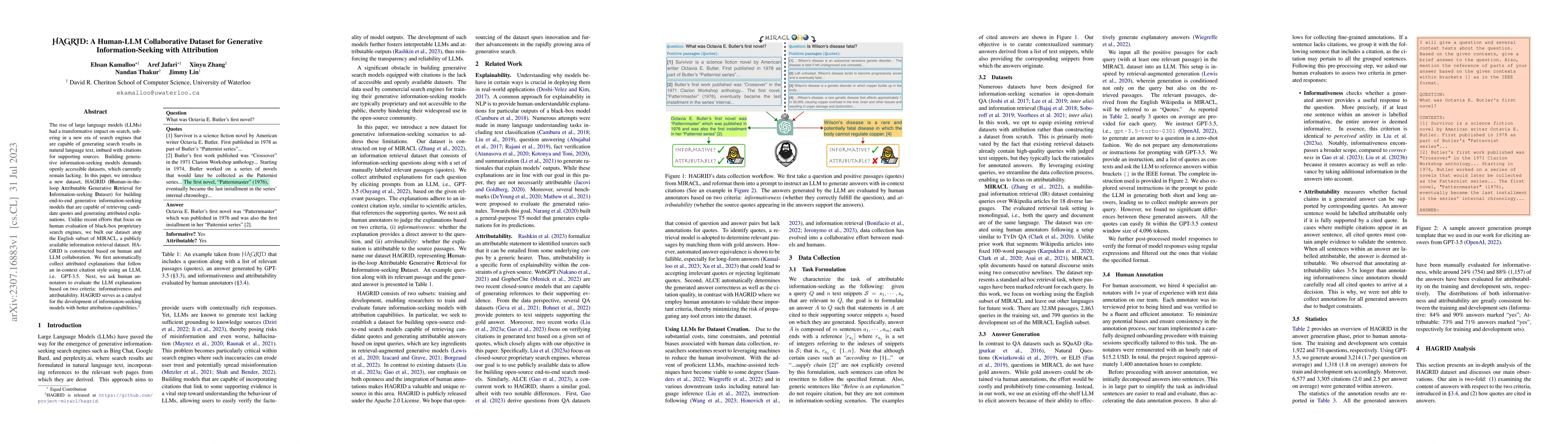 Thumbnail for HAGRID: A Human-LLM Collaborative Dataset for Generative
  Information-Seeking with Attribution