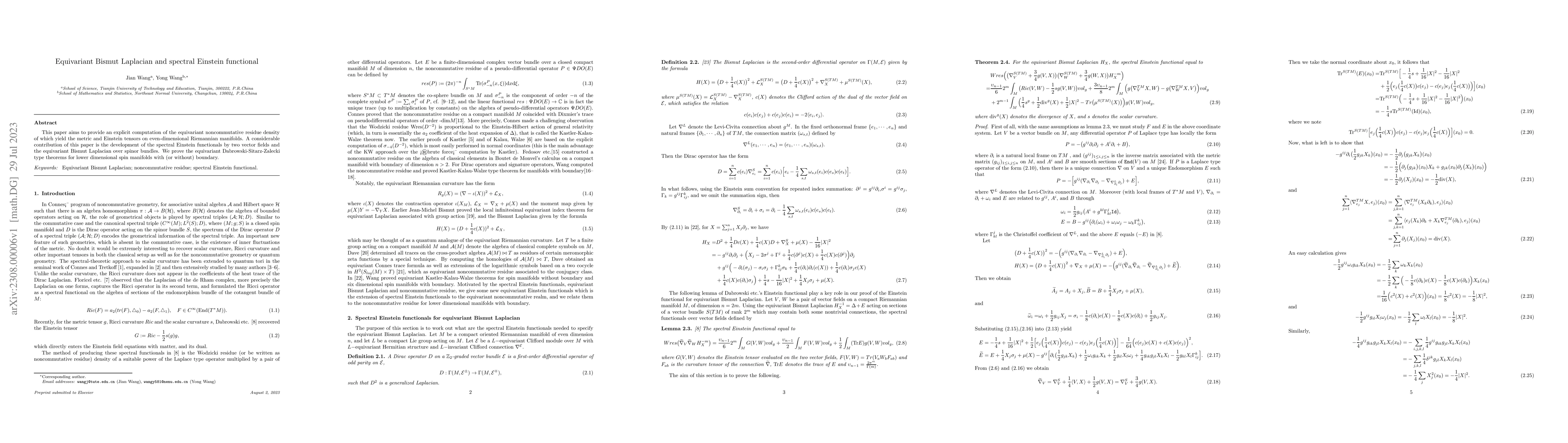 Thumbnail for Equivariant Bismut Laplacian and spectral Einstein functional