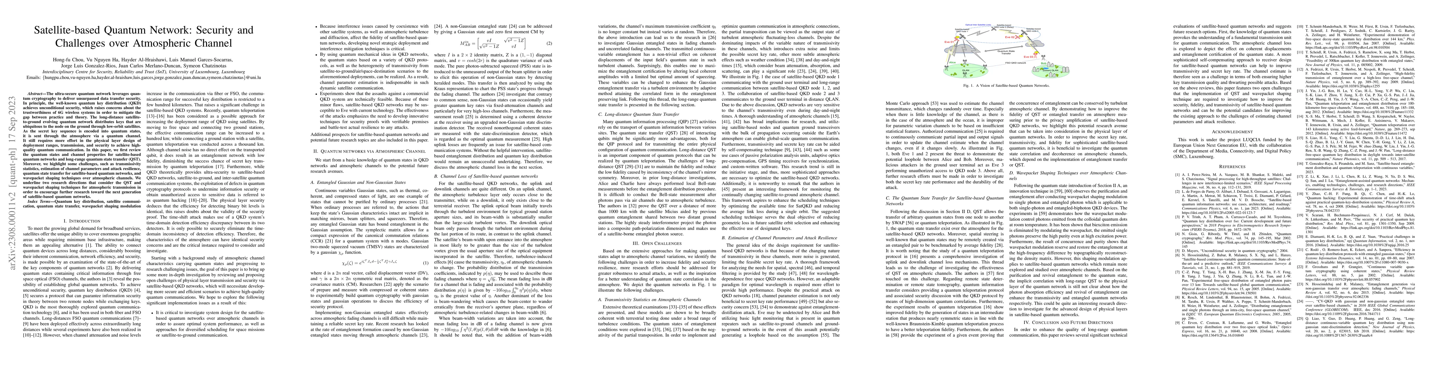 Thumbnail for Satellite-based Quantum Network: Security and Challenges over
  Atmospheric Channel