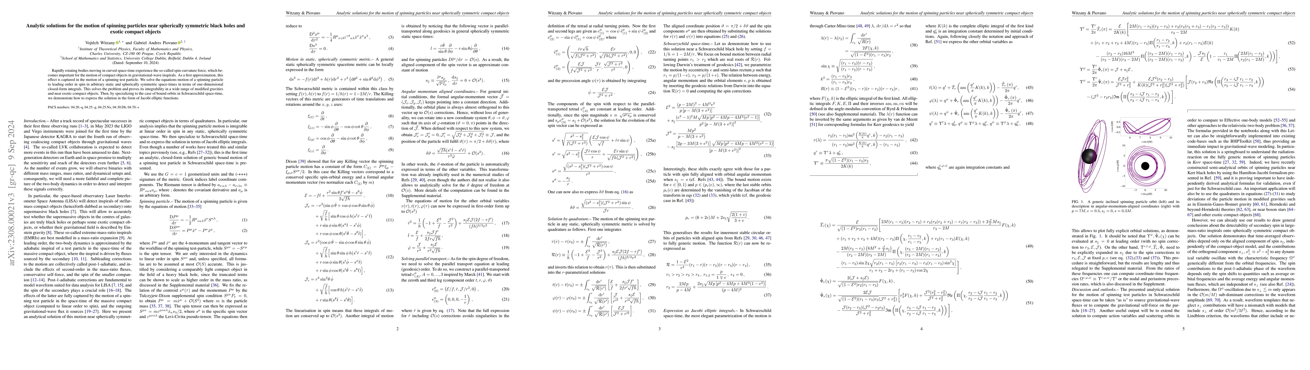 Thumbnail for Analytic solutions for the motion of spinning particles near spherically
  symmetric black holes and exotic compact objects