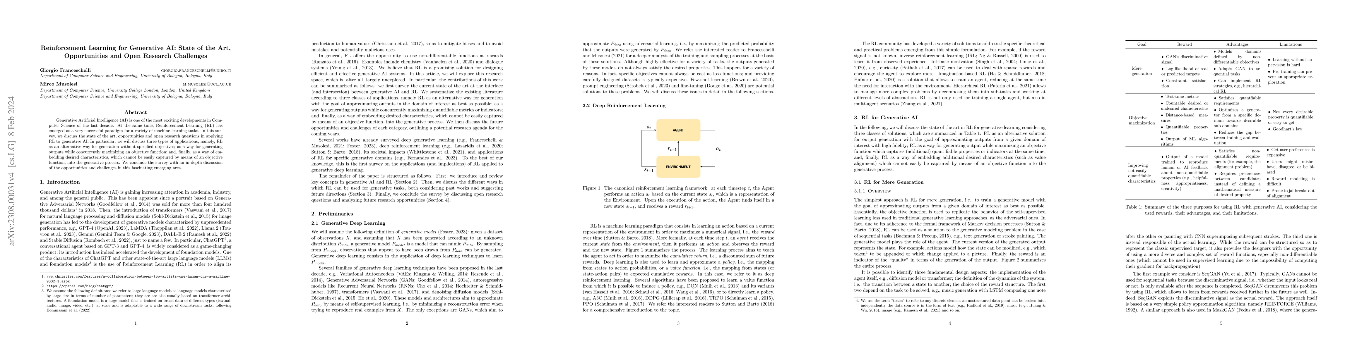 Thumbnail for Reinforcement Learning for Generative AI: State of the Art,
  Opportunities and Open Research Challenges