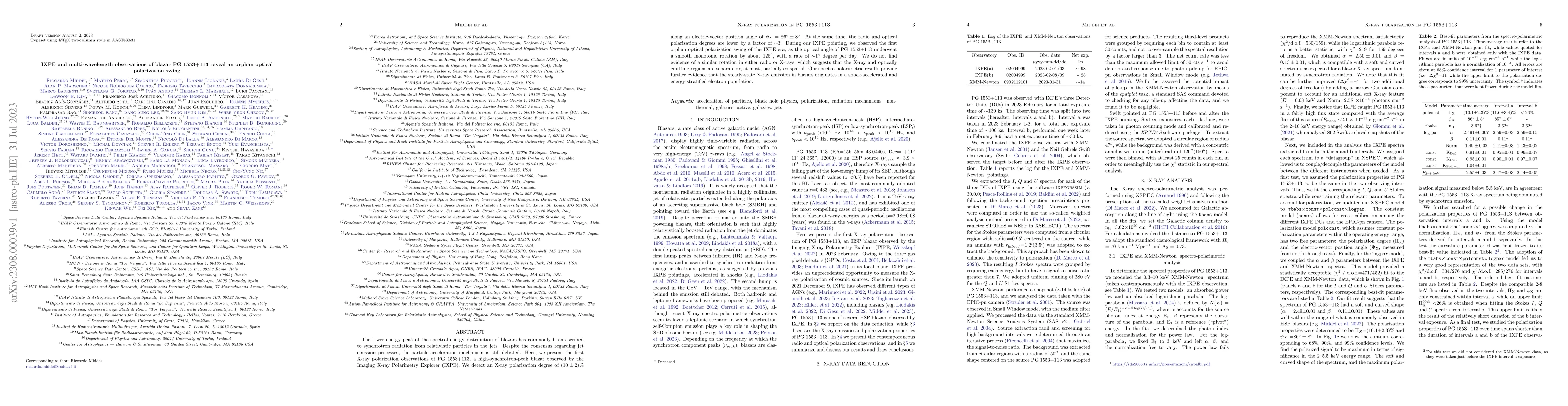 Thumbnail for IXPE and multi-wavelength observations of blazar PG 1553+113 reveal an
  orphan optical polarization swing