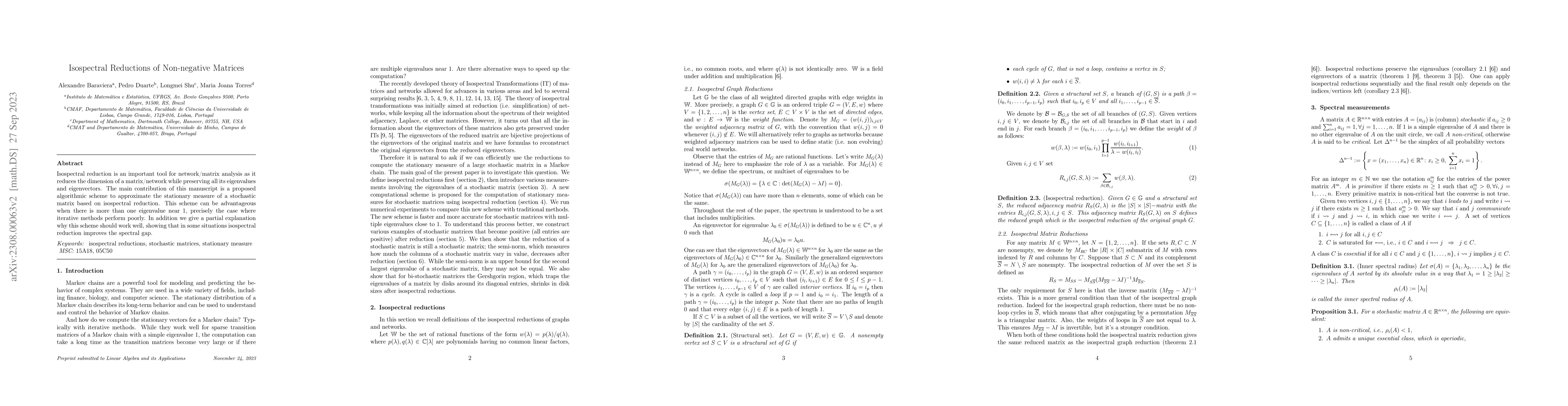 Thumbnail for Isospectral Reductions of Non-negative Matrices
