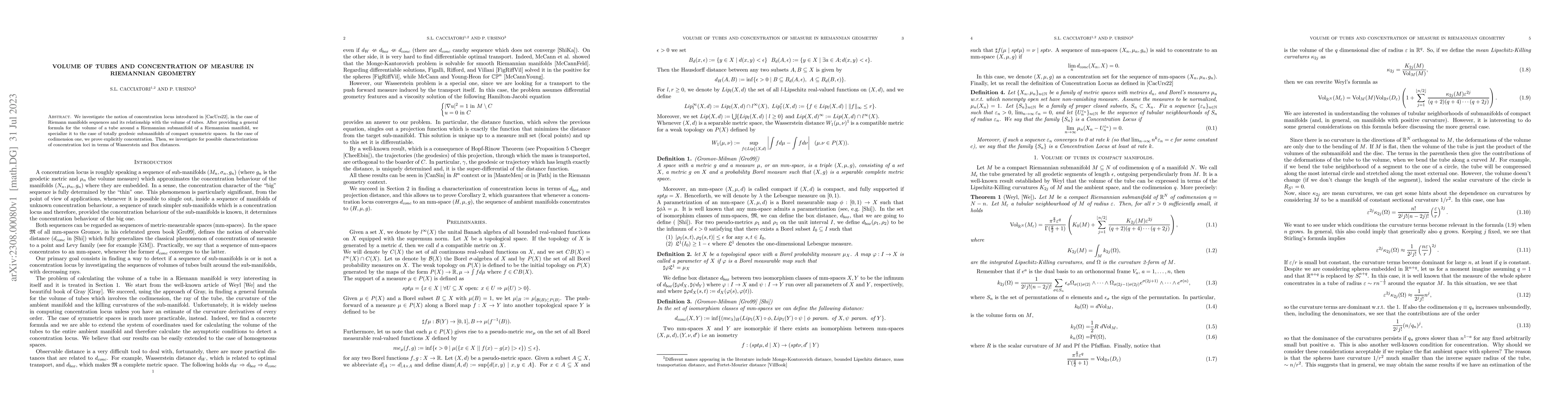 Thumbnail for Volume of Tubes and Concentration of Measure in Riemannian Geometry