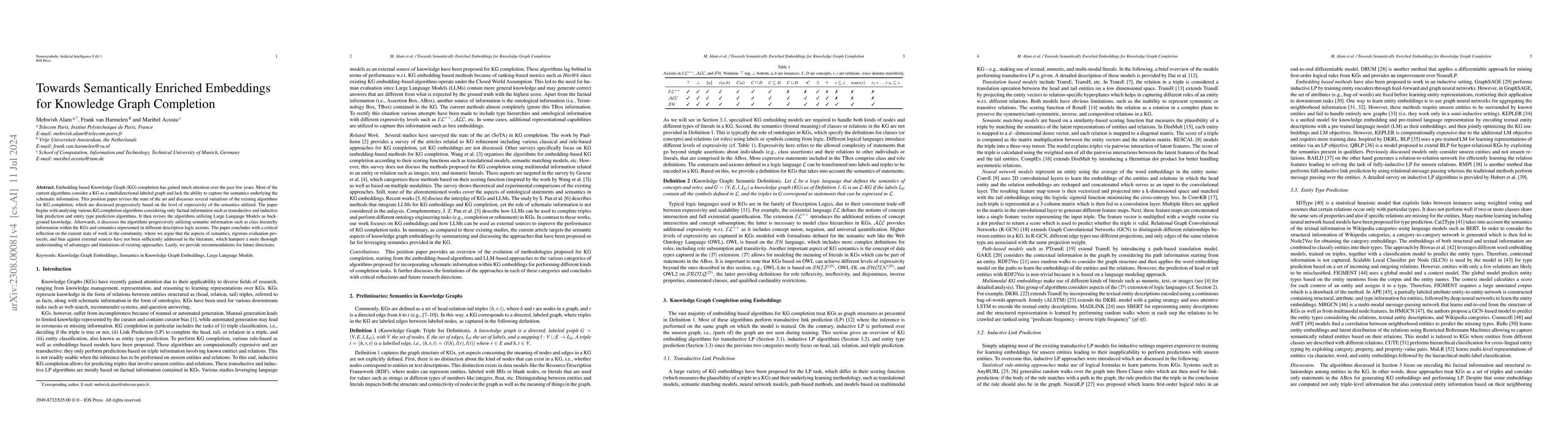 Thumbnail for Towards Semantically Enriched Embeddings for Knowledge Graph Completion