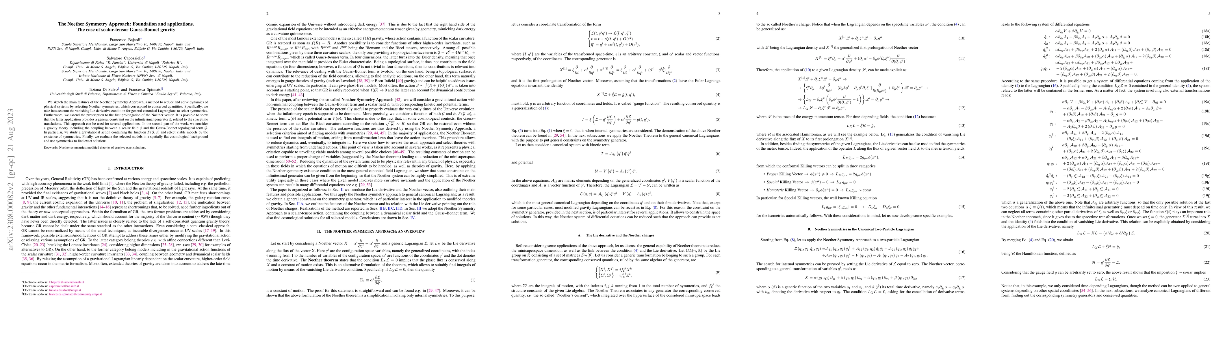 Thumbnail for The Noether Symmetry Approach: Foundation and applications. The case of
  scalar-tensor Gauss-Bonnet gravity