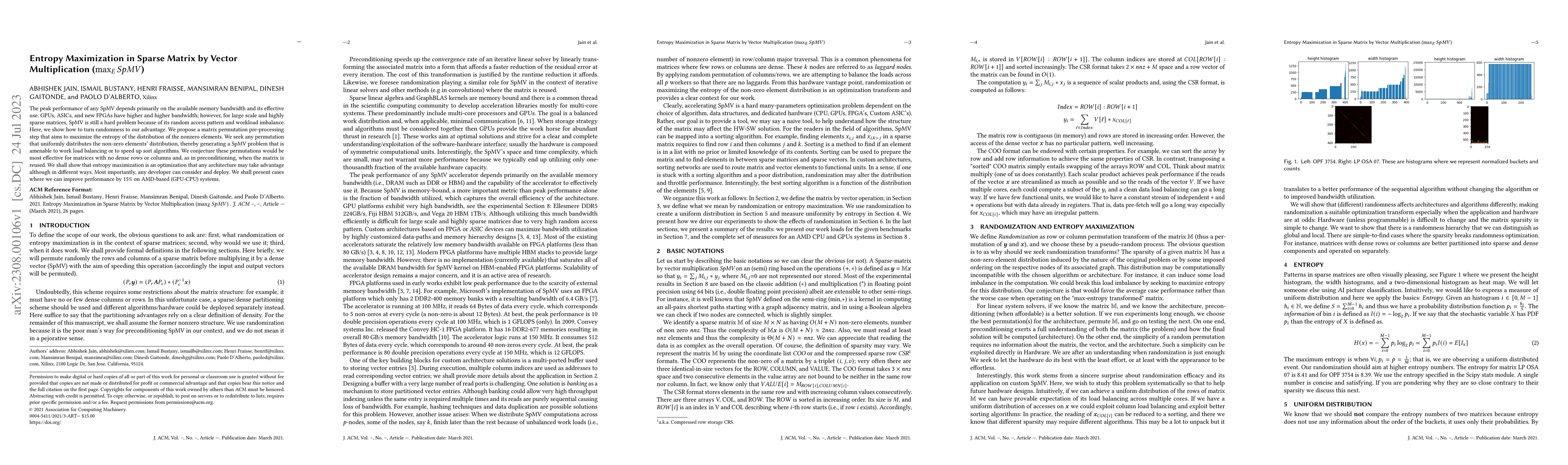 Thumbnail for Entropy Maximization in Sparse Matrix by Vector Multiplication ($\max_E
  SpMV$)