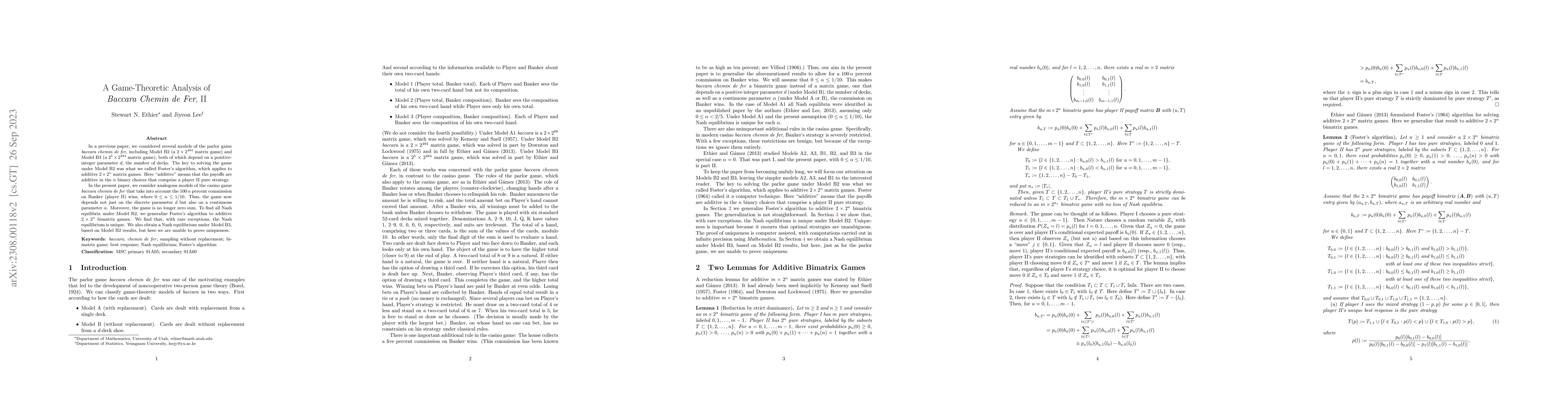 Thumbnail for A game-theoretic analysis of baccara chemin de fer, II
