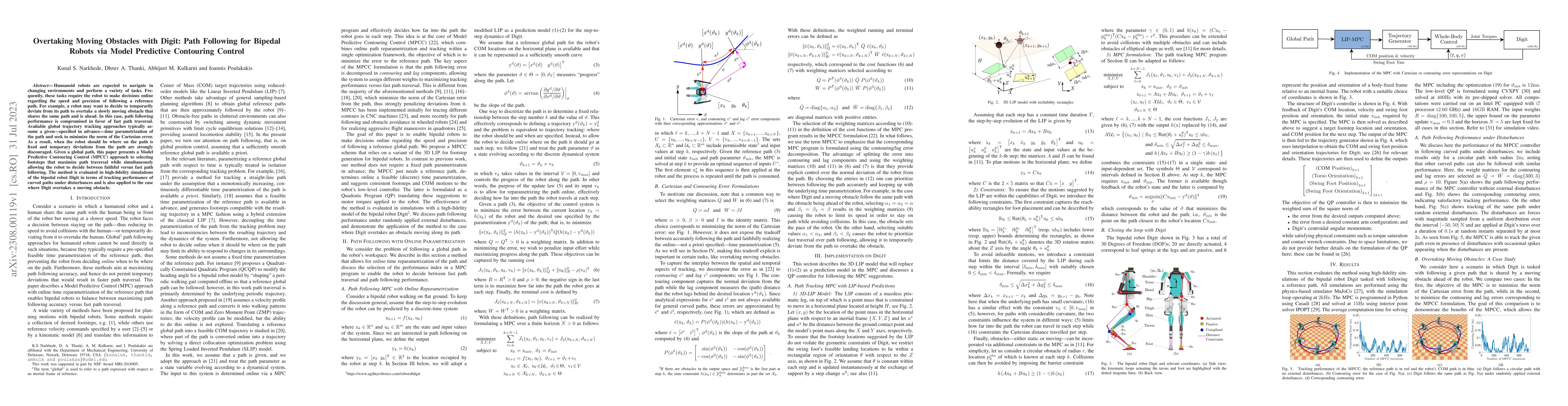 Thumbnail for Overtaking Moving Obstacles with Digit: Path Following for Bipedal
  Robots via Model Predictive Contouring Control