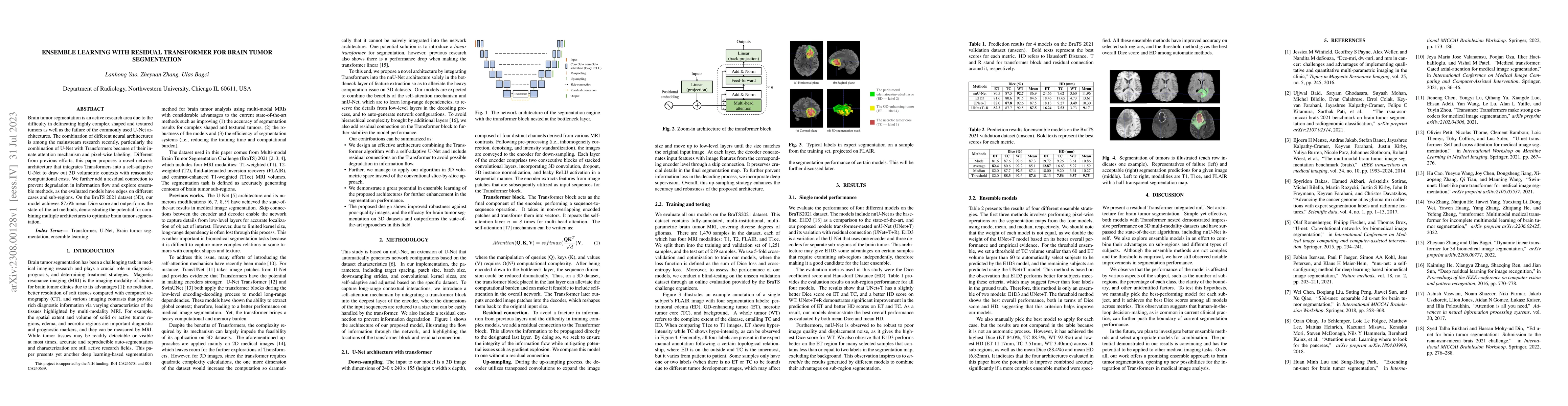 Thumbnail for Ensemble Learning with Residual Transformer for Brain Tumor Segmentation