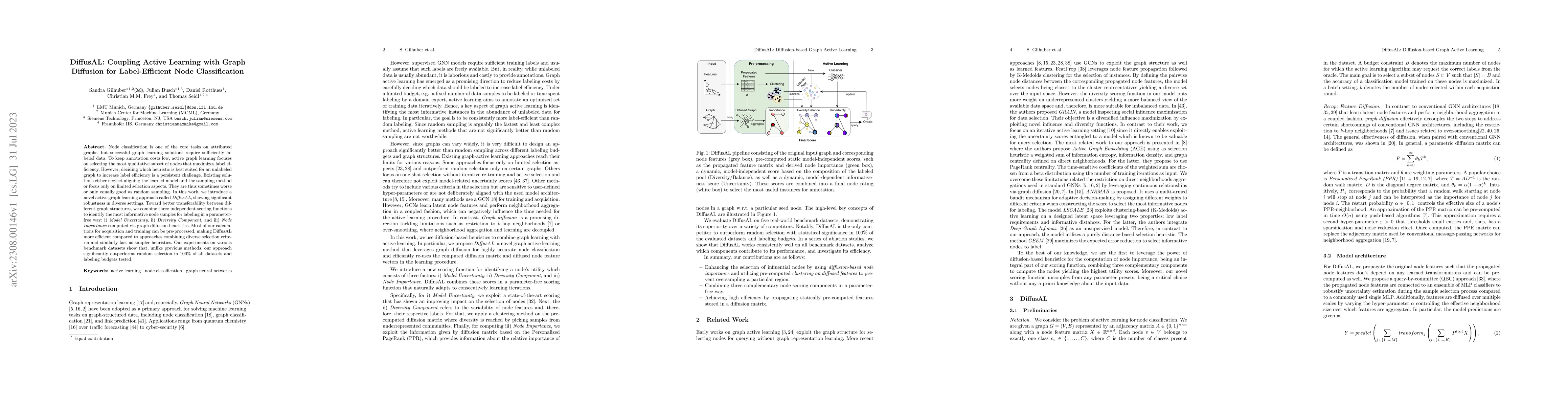 Thumbnail for DiffusAL: Coupling Active Learning with Graph Diffusion for
  Label-Efficient Node Classification