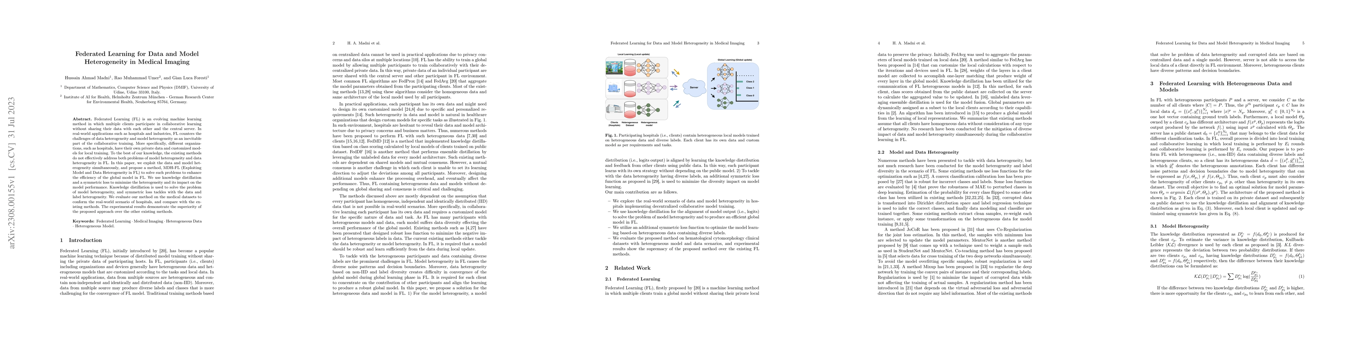Thumbnail for Federated Learning for Data and Model Heterogeneity in Medical Imaging