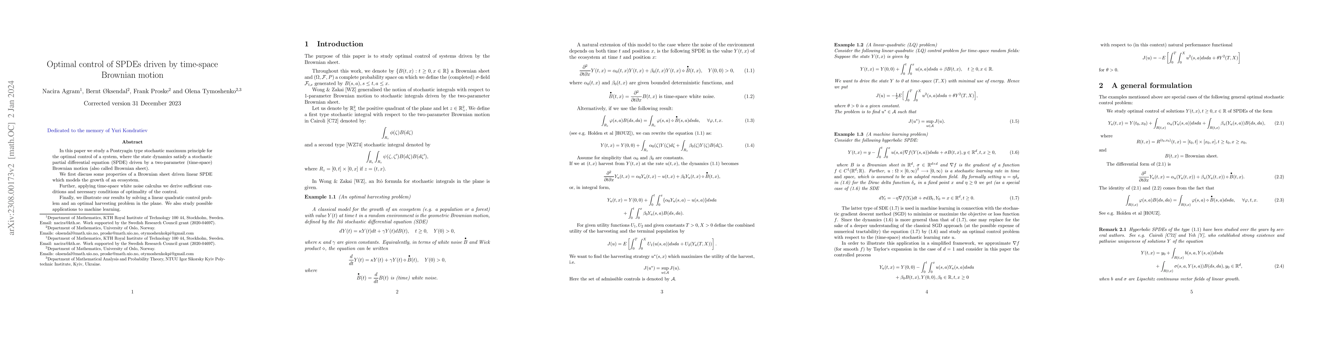 Thumbnail for Optimal control of SPDEs driven by time-space Brownian motion