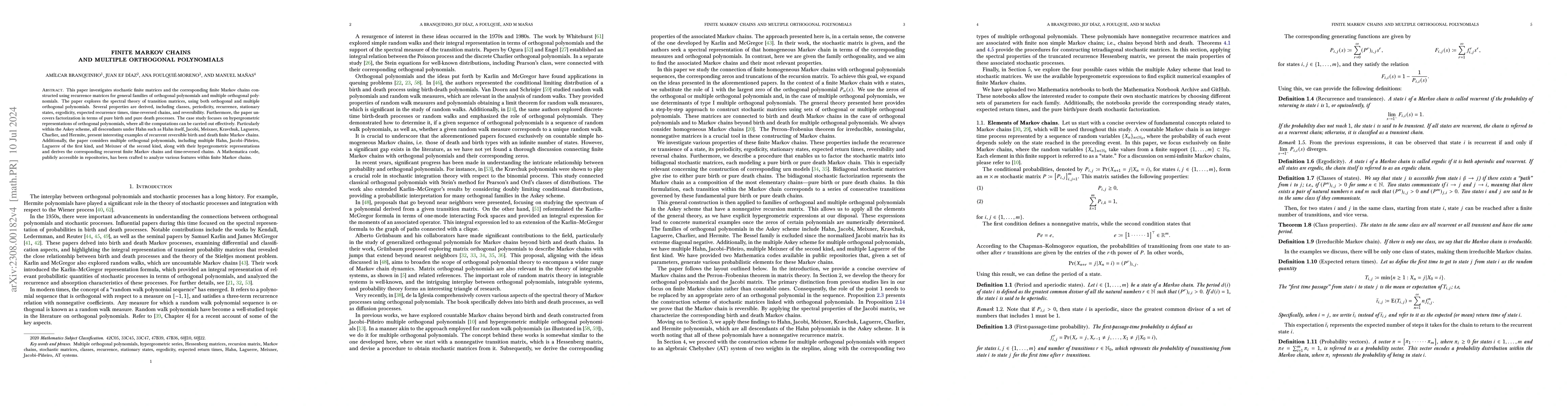 Thumbnail for Finite Markov chains and multiple orthogonal polynomials