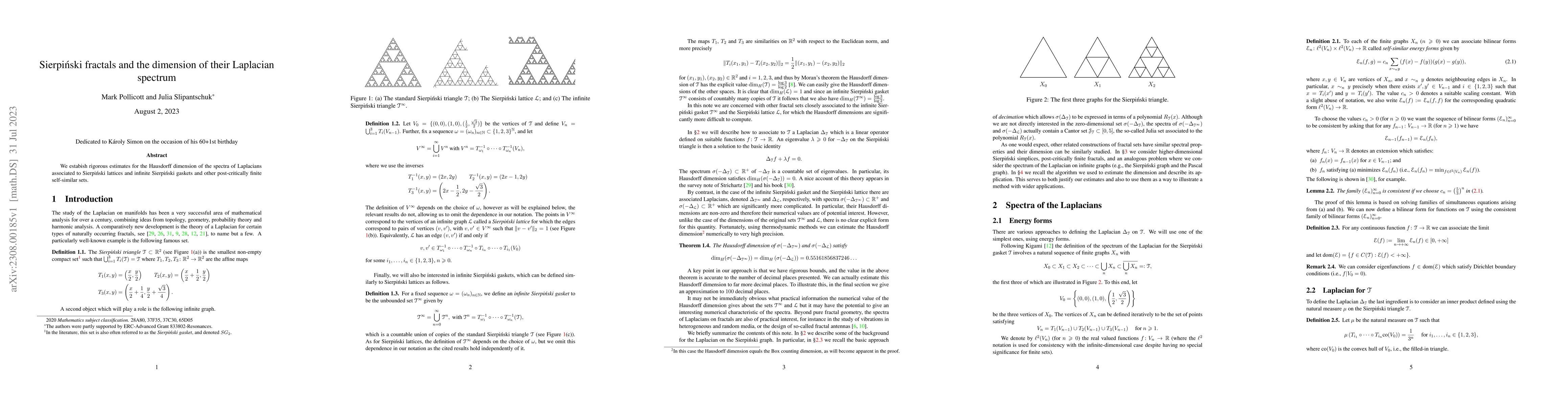 Thumbnail for Sierpi\'nski fractals and the dimension of their Laplacian spectrum