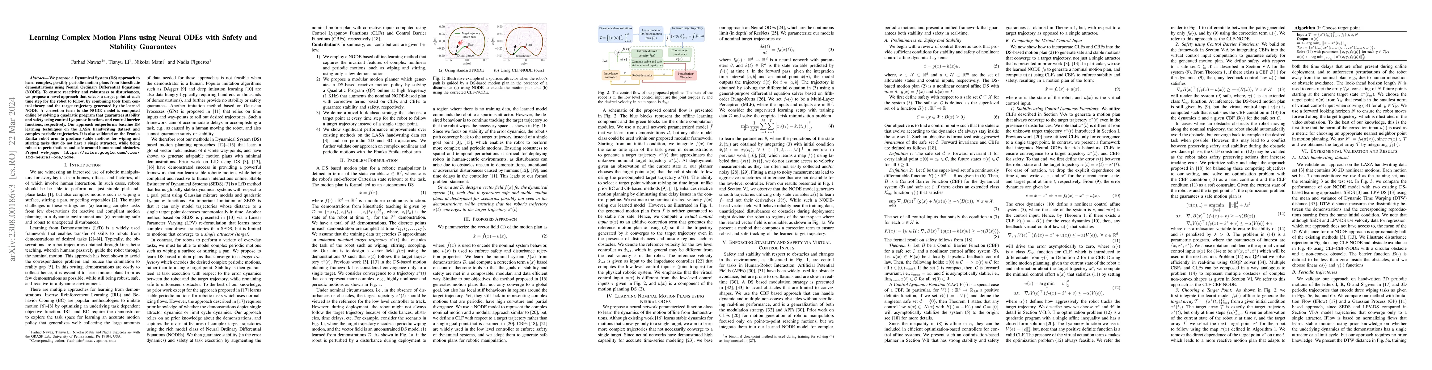 Thumbnail for Learning Complex Motion Plans using Neural ODEs with Safety and
  Stability Guarantees
