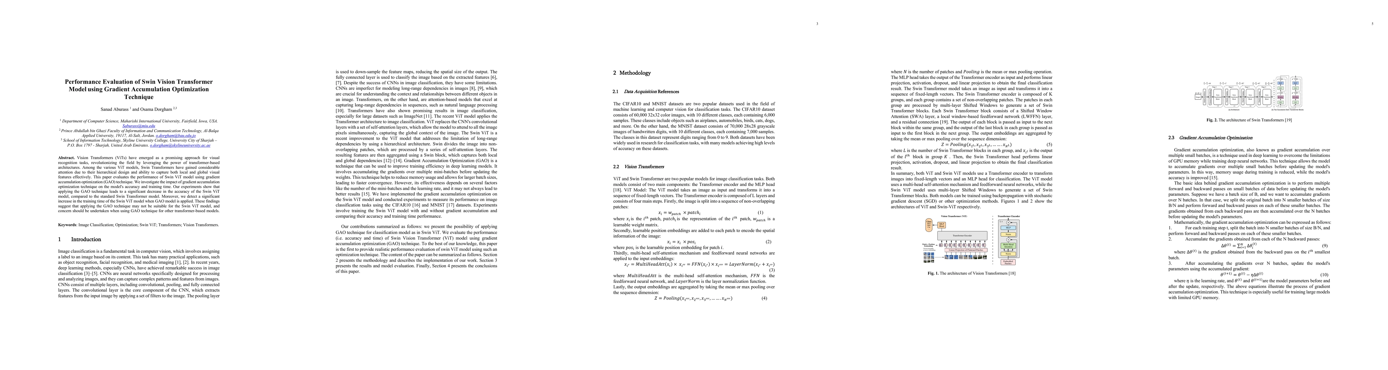 Thumbnail for Performance Evaluation of Swin Vision Transformer Model using Gradient
  Accumulation Optimization Technique