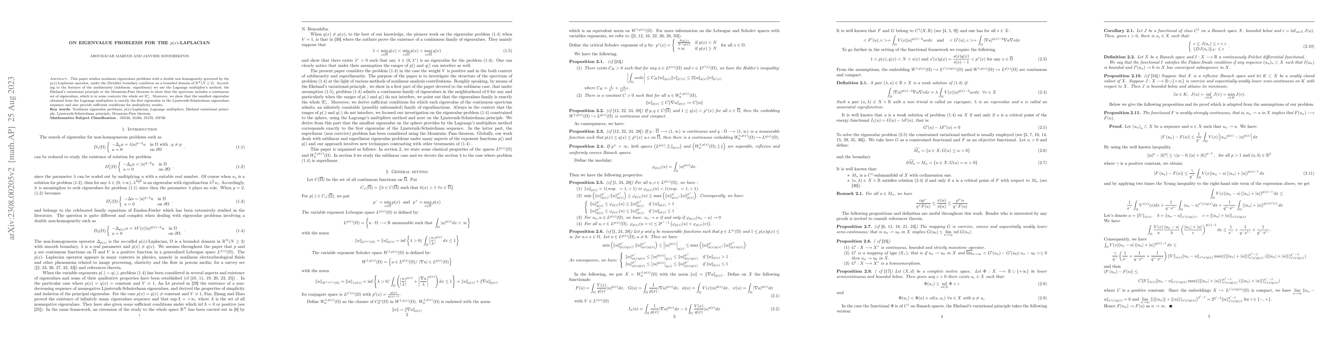 Thumbnail for On eigenvalues problems for the $p(x)$-Laplacian