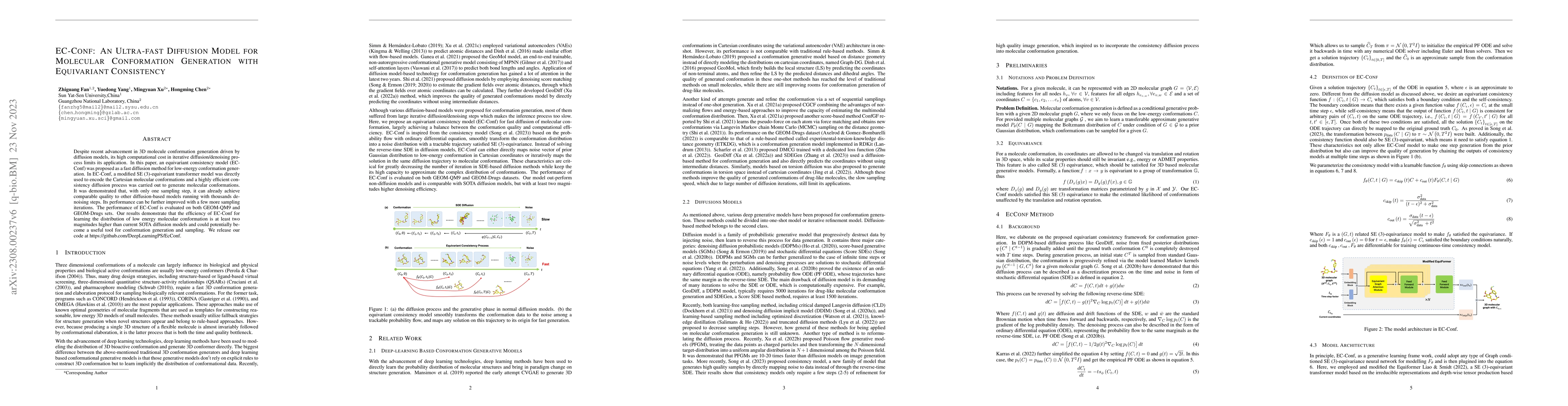 Thumbnail for EC-Conf: An Ultra-fast Diffusion Model for Molecular Conformation
  Generation with Equivariant Consistency