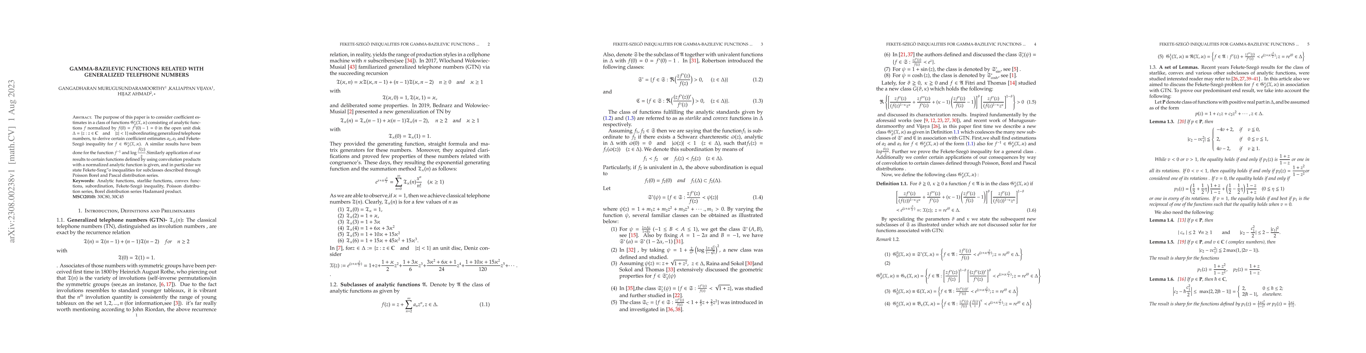 Thumbnail for Gamma-Bazilevic functions related with generalized telephone numbers
