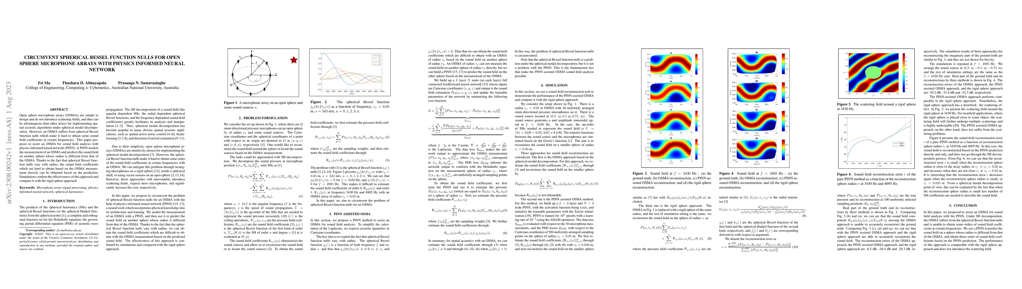 Thumbnail for Circumvent spherical Bessel function nulls for open sphere microphone
  arrays with physics informed neural network
