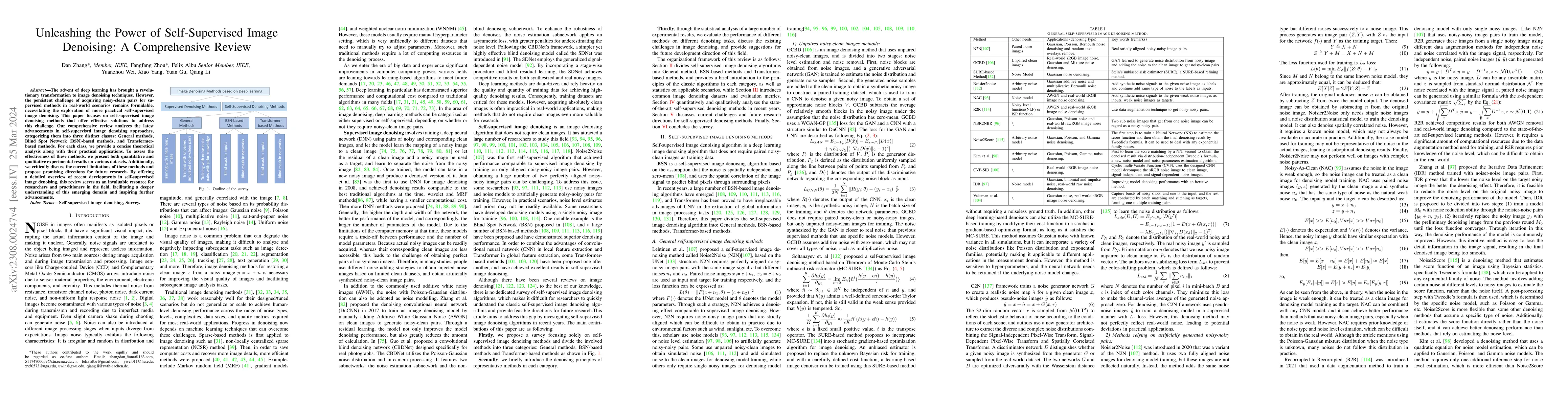 Thumbnail for Unleashing the Power of Self-Supervised Image Denoising: A Comprehensive
  Review