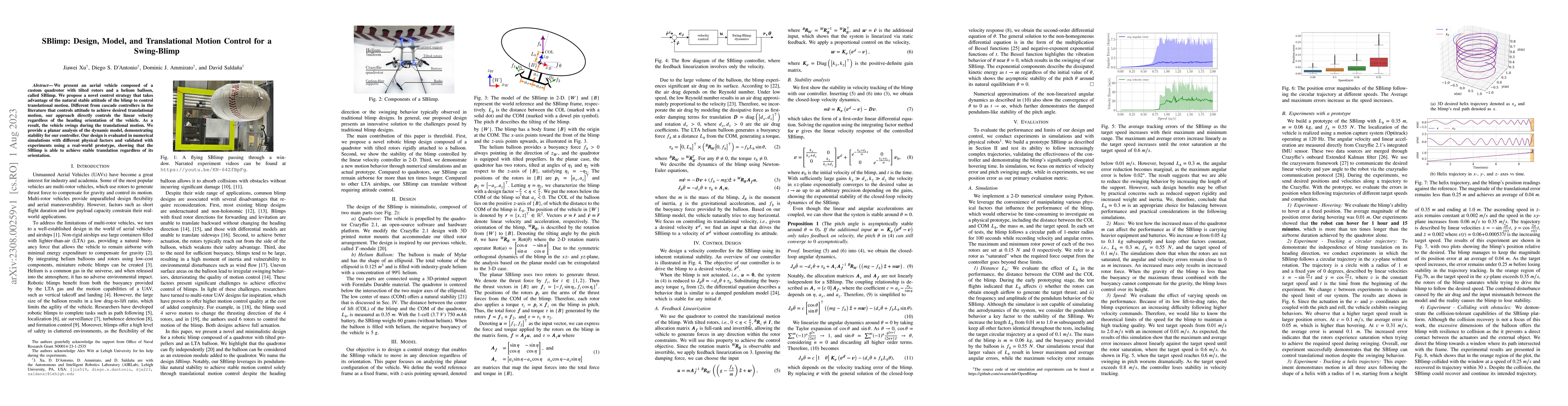 Thumbnail for SBlimp: Design, Model, and Translational Motion Control for a
  Swing-Blimp