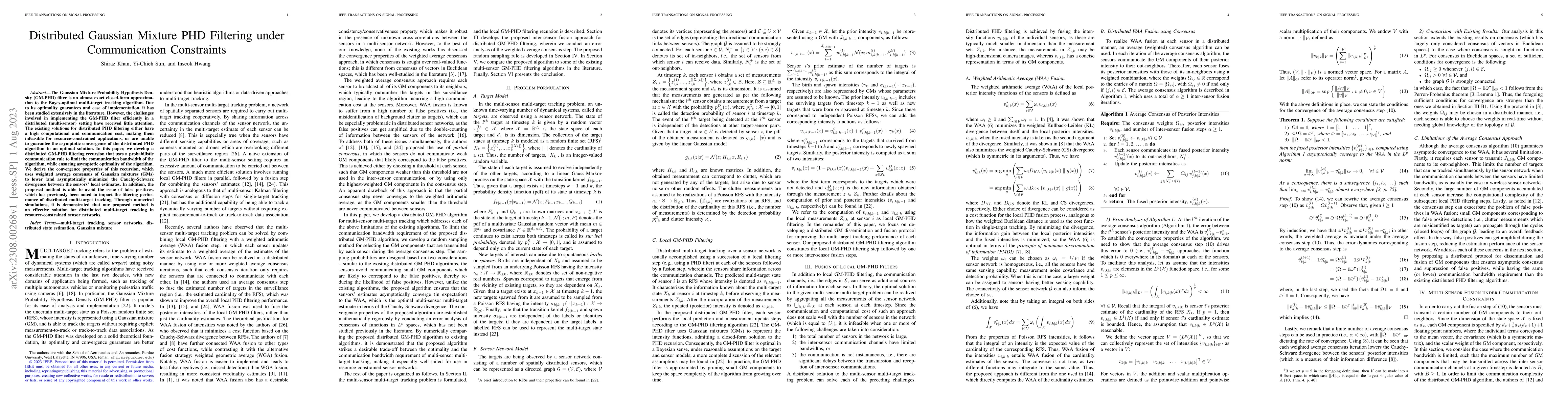 Thumbnail for Distributed Gaussian Mixture PHD Filtering under Communication
  Constraints