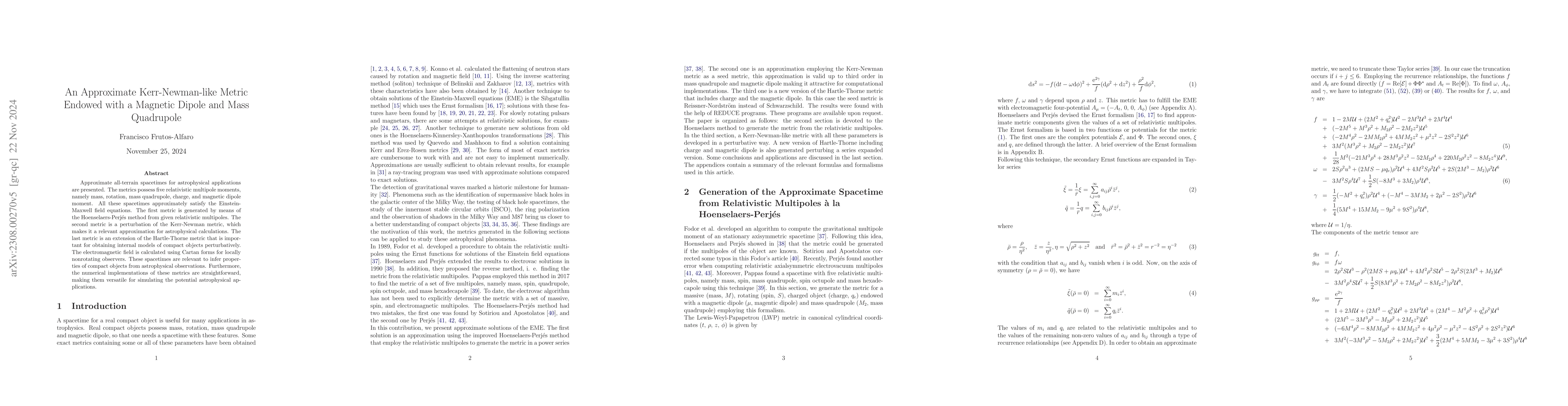 Thumbnail for An Approximate Kerr-Newman-like Metric Endowed with a Magnetic Dipole
  and Mass Quadrupole
