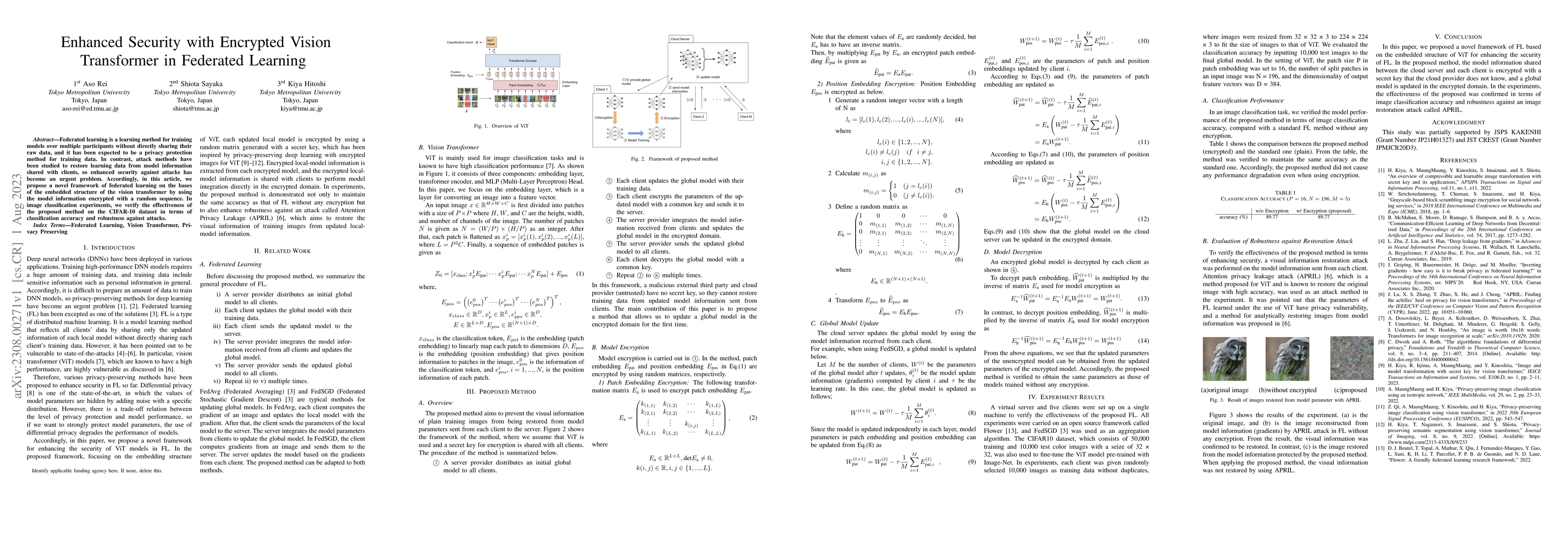 Thumbnail for Enhanced Security with Encrypted Vision Transformer in Federated
  Learning
