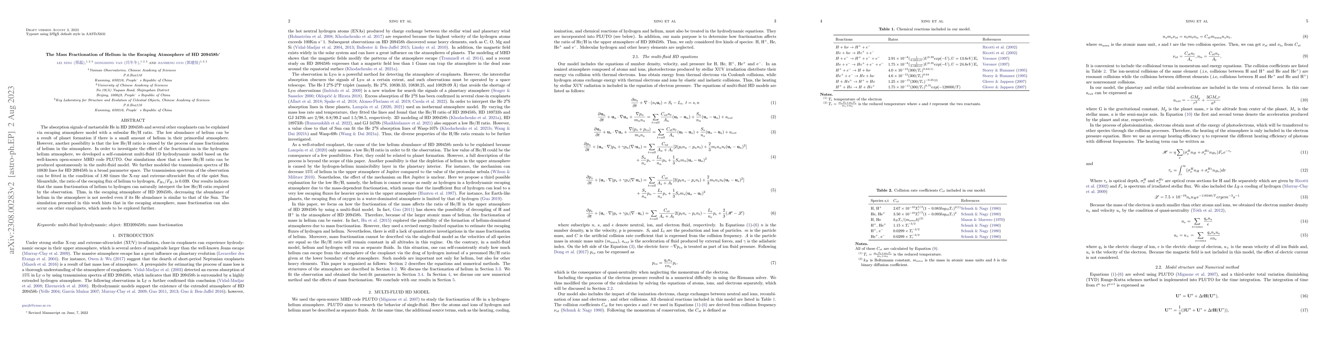 Thumbnail for The Mass Fractionation of Helium in the Escaping Atmosphere of HD
  209458b