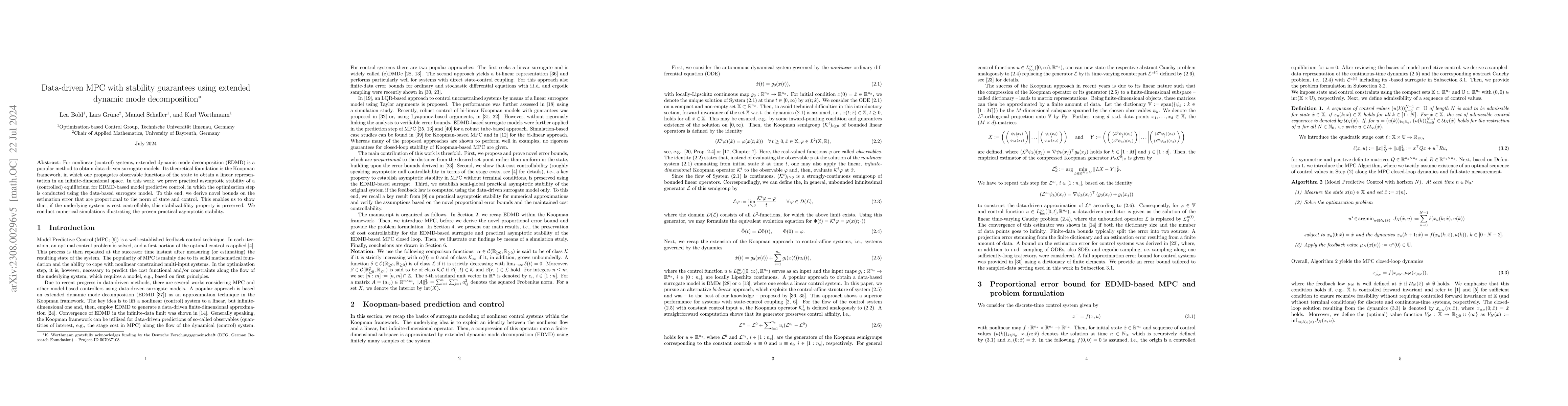 Thumbnail for Data-driven MPC with stability guarantees using extended dynamic mode
  decomposition