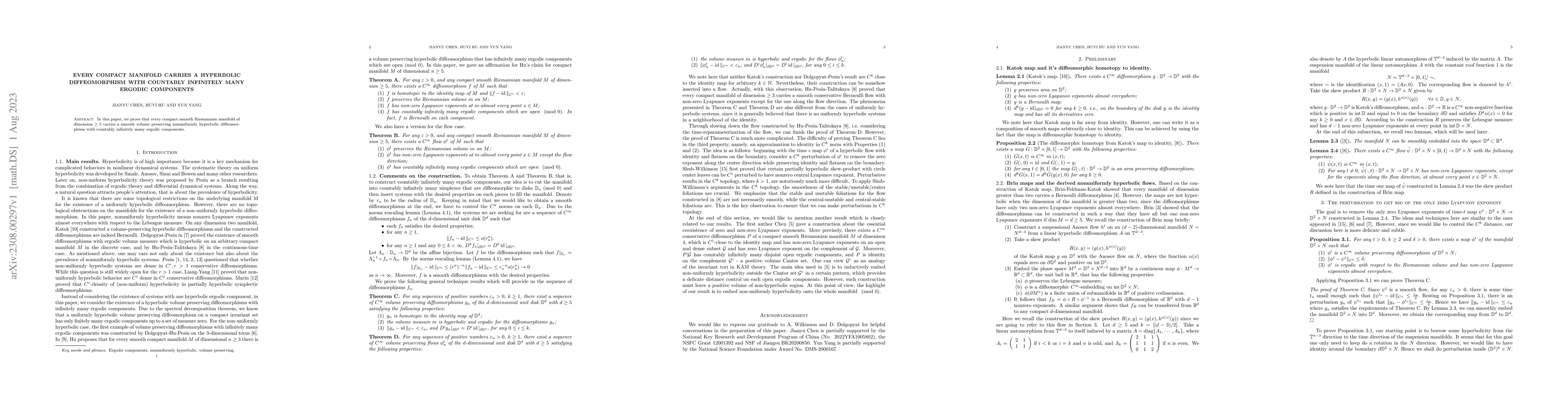 Thumbnail for Every compact manifold carries a hyperbolic diffeomorphism with
  countably infinitely many ergodic components