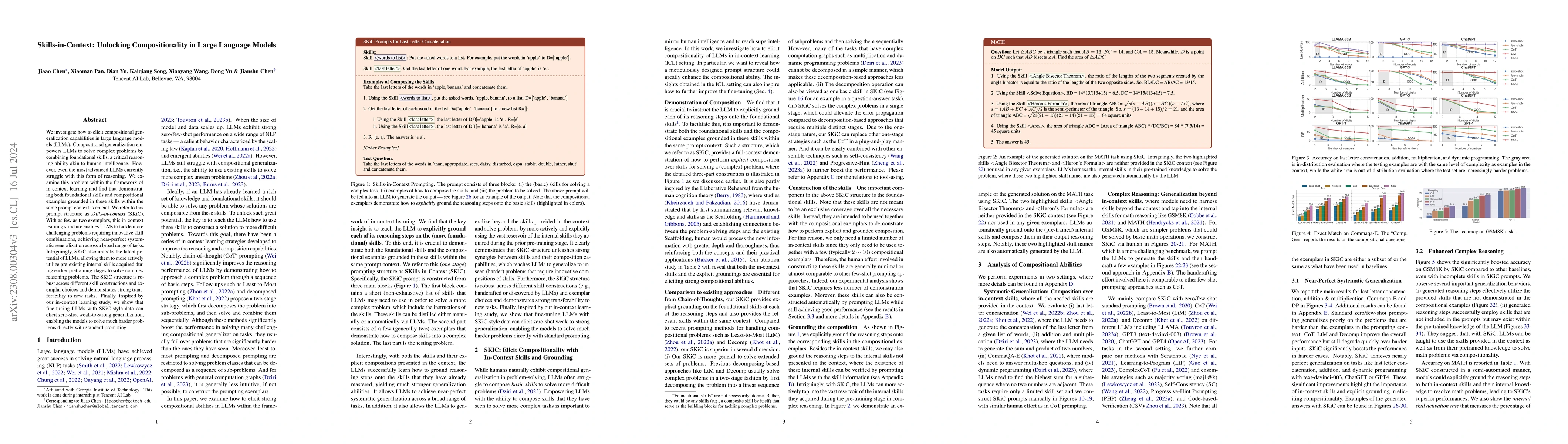 Thumbnail for Skills-in-Context Prompting: Unlocking Compositionality in Large
  Language Models