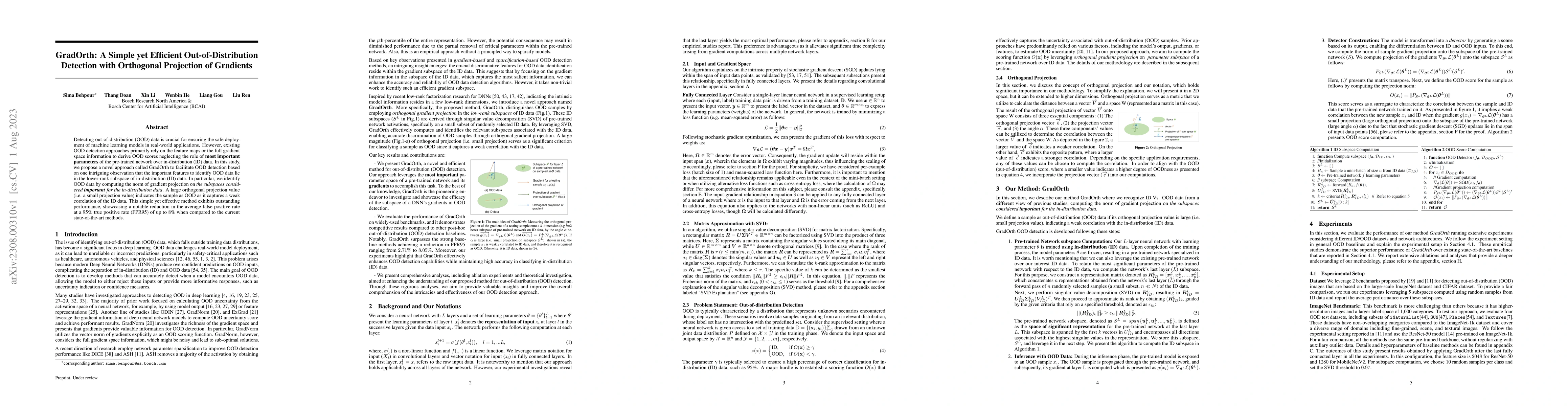 Thumbnail for GradOrth: A Simple yet Efficient Out-of-Distribution Detection with
  Orthogonal Projection of Gradients