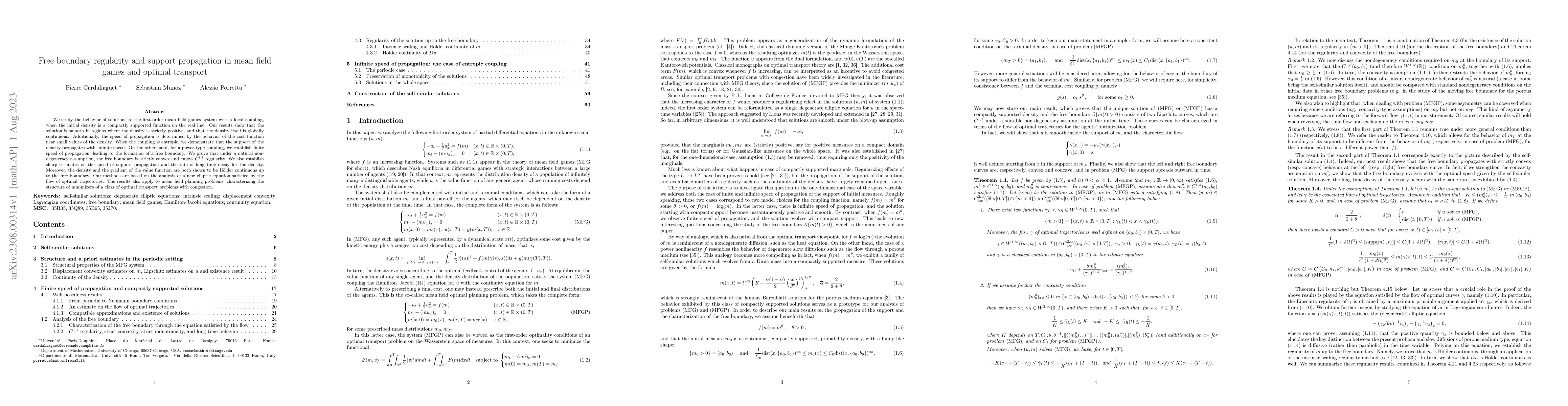 Thumbnail for Free boundary regularity and support propagation in mean field games and
  optimal transport