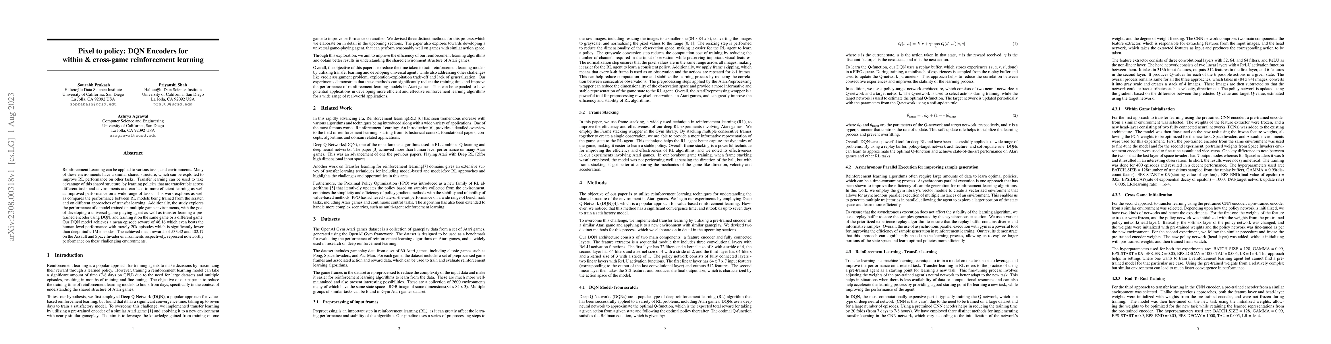Thumbnail for Pixel to policy: DQN Encoders for within & cross-game reinforcement
  learning