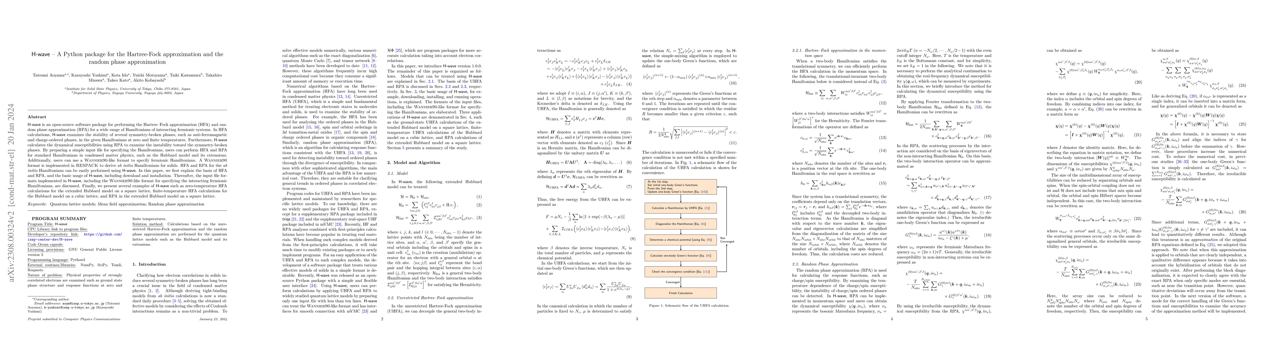 Thumbnail for H-wave -- A Python package for the Hartree-Fock approximation and the
  random phase approximation
