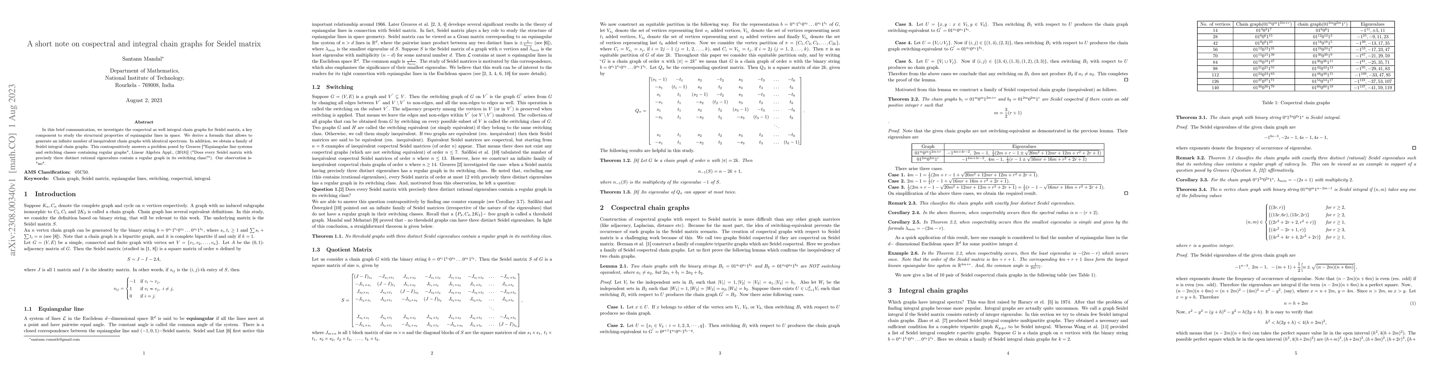 Thumbnail for A short note on cospectral and integral chain graphs for Seidel matrix