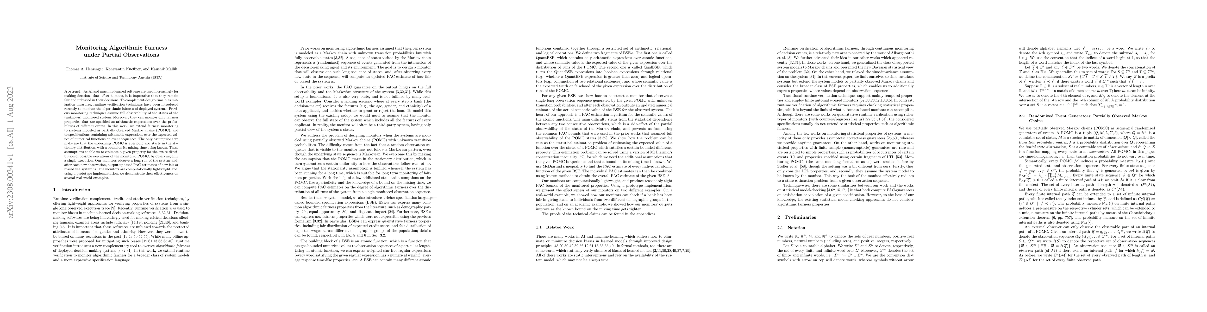Thumbnail for Monitoring Algorithmic Fairness under Partial Observations